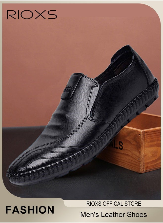 Men's Business Leather Shoes, Round Toe Oxford Shoes, Stylish Classic Loafer, Comfortable Lightweight Walking Flats, Suitable for Daily Wear and Formal Occasions