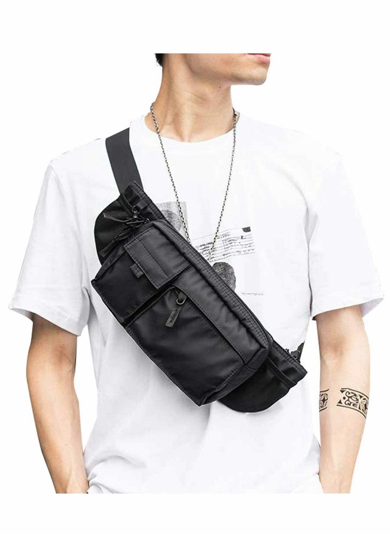 Waist Bag, Large Waterproof Black Men's Women's Adjustable Straps Premium Lightweight Waist Bag for Gym Fitness Workout Travel Work Commute