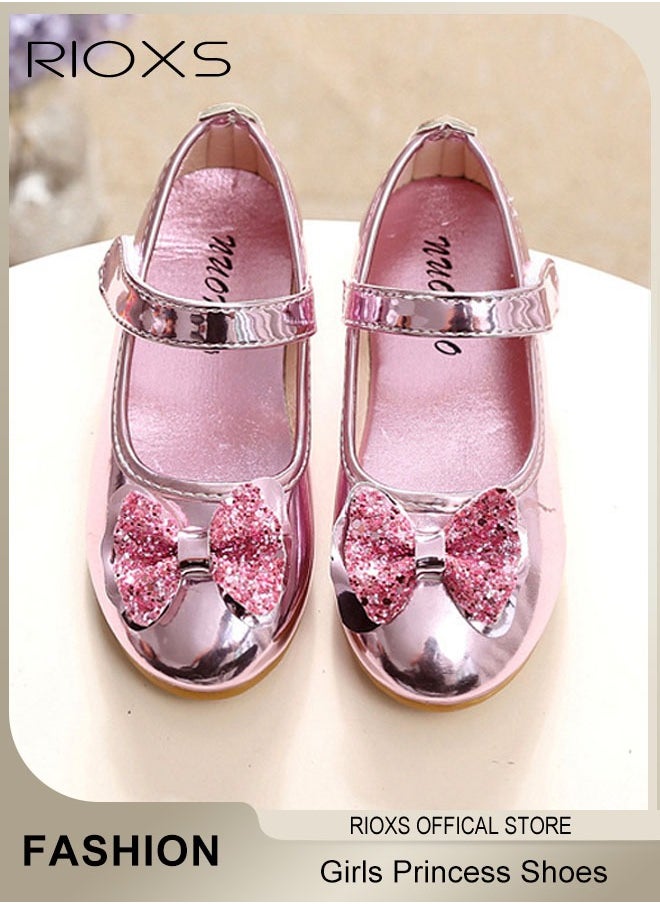 Girls' Mary Jane Princess Shoes, Flats Low Heel School Shoes, Flower Girl Dress Shoes, Little Kids Mary Janes Ballet Flats, Wedding Party Shoes With Bow Stitched Decoration