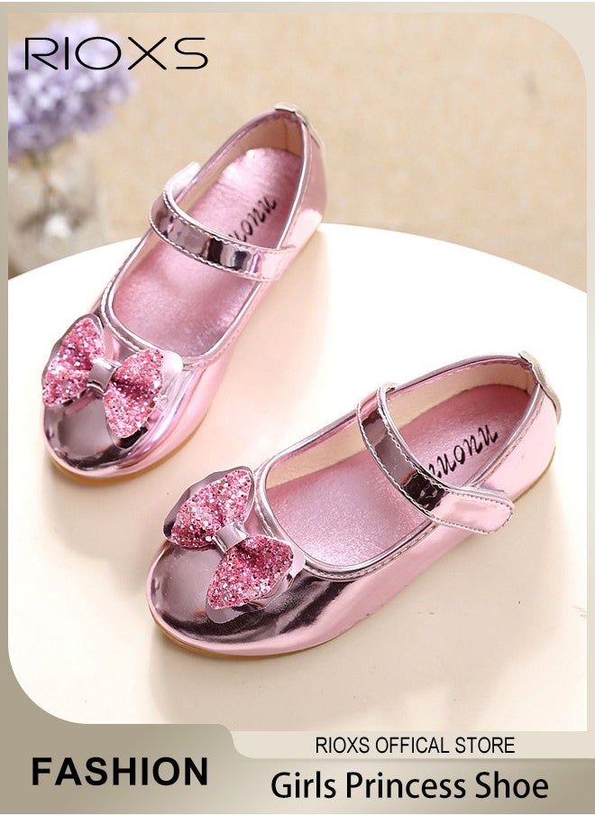 Girls' Mary Jane Princess Shoes, Flats Low Heel School Shoes, Flower Girl Dress Shoes, Little Kids Mary Janes Ballet Flats, Wedding Party Shoes With Bow Stitched Decoration