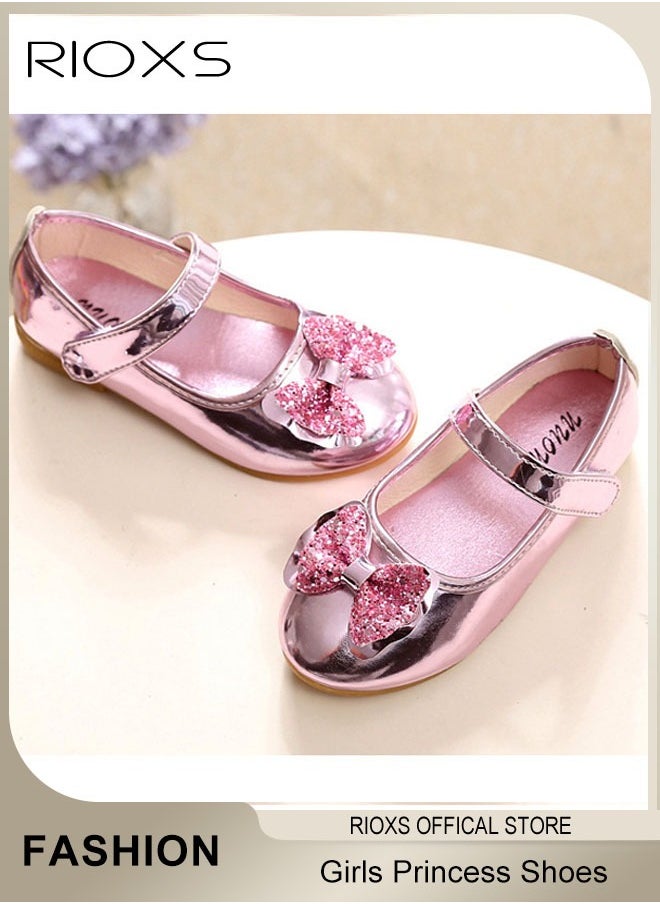 Girls' Mary Jane Princess Shoes, Flats Low Heel School Shoes, Flower Girl Dress Shoes, Little Kids Mary Janes Ballet Flats, Wedding Party Shoes With Bow Stitched Decoration