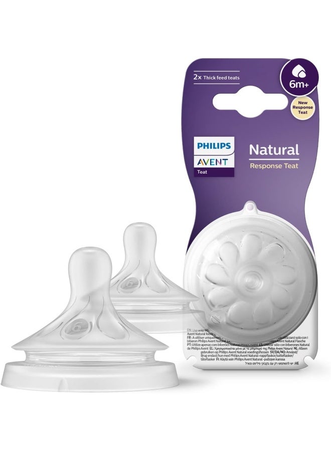 Pack Of 2 Avent Natural Response Nipple Flow 6 Thick Feed (6M+)