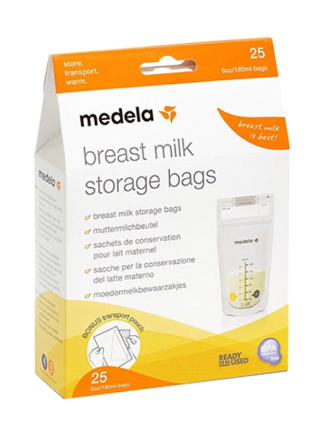 Breastmilk Storage Bags, Ready To Use Breast Milk Storing Bags For Breastfeeding, Self Standing Bag, Space Saving Flat Profile, 25 Count (Pack of 1)