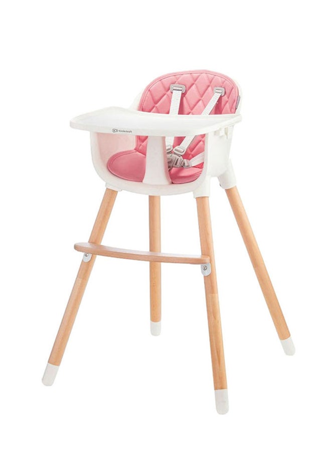 Highchair Sienna, Baby Chair, Ergonomic, Easy To Clean, Wooden Legs, Non - Slip Pads, Removable Tray, For Toddler, From 6 Month To 5 Years, Pink