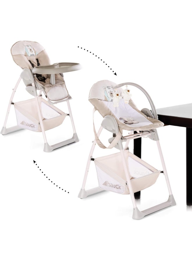 Grow - Along Highchair Sit N Relax, New - Born Attachment From Birth To 9 Kg , Toddler Seat Up To 15 Kg, Height - Adjustable, Foldable, Wheels, Play Arch, Tray, Basket - Beige