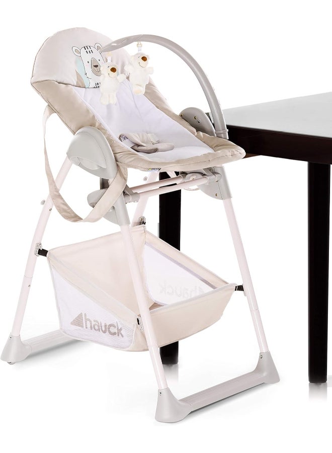 Grow - Along Highchair Sit N Relax, New - Born Attachment From Birth To 9 Kg , Toddler Seat Up To 15 Kg, Height - Adjustable, Foldable, Wheels, Play Arch, Tray, Basket - Beige