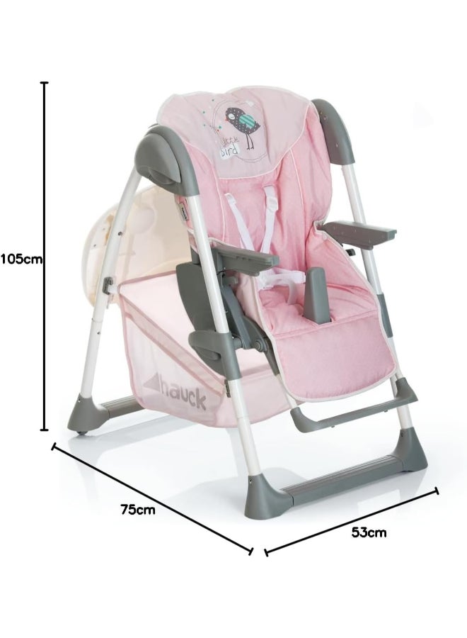 Grow - Along Highchair Sit N Relax , New - Born Attachment From Birth To 9 Kg , Toddler Seat Up To 15 Kg , Height - Adjustable , Foldable , Wheels , Play Arch , Tray , Basket , Pink