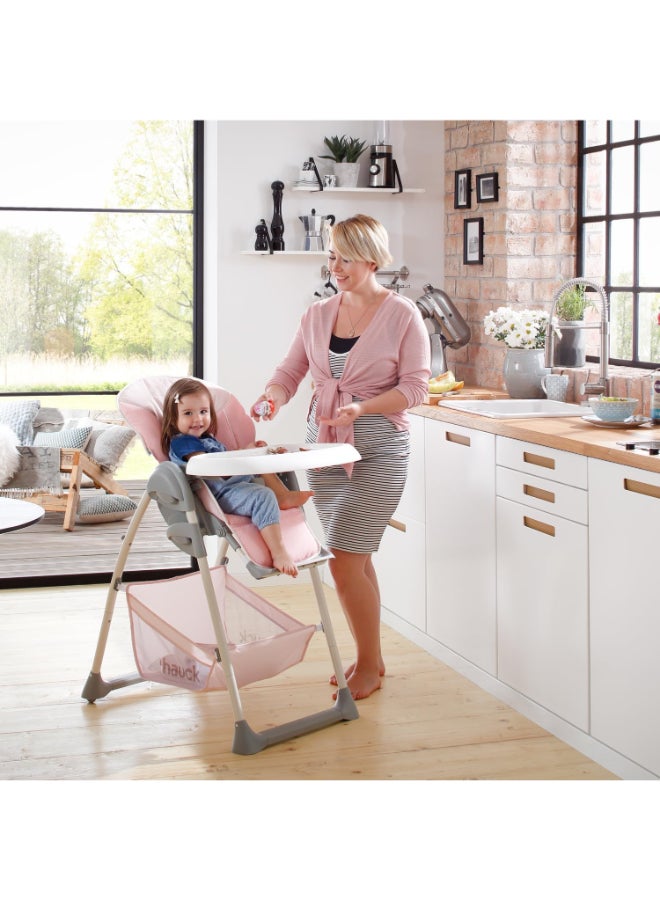 Grow - Along Highchair Sit N Relax , New - Born Attachment From Birth To 9 Kg , Toddler Seat Up To 15 Kg , Height - Adjustable , Foldable , Wheels , Play Arch , Tray , Basket , Pink