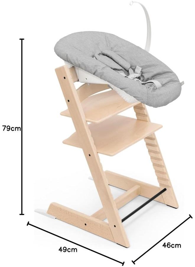 Tripp Trapp Chair (Natural) + Tripp Trapp Newborn Set ( Grey ) Cozy, Safe And Simple To Usebaby Chair For Newborns Up To 20 Lbs /9 Kg