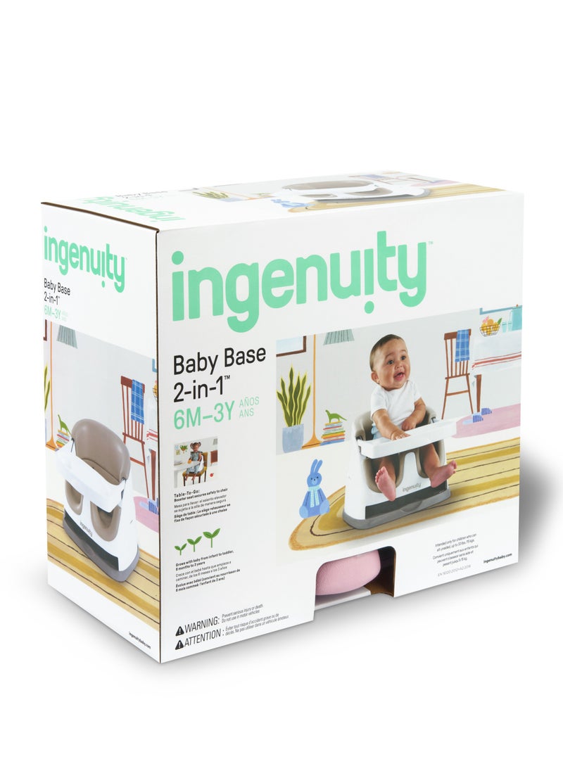 Ingenuity Baby Base 2-in-1 Booster Seat – Peony, Portable Feeding & Play Seat, Removable Tray, Adjustable for Babies & Toddlers