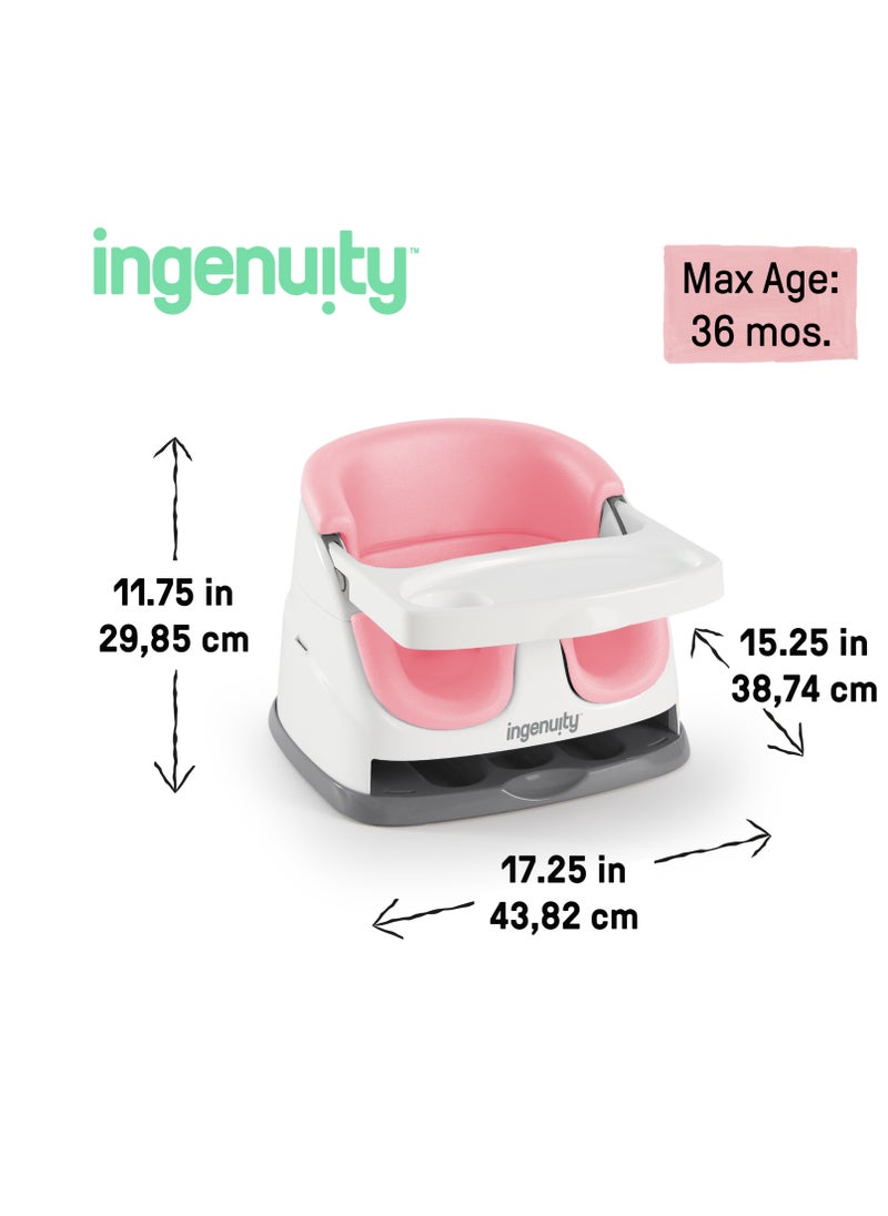 Ingenuity Baby Base 2-in-1 Booster Seat – Peony, Portable Feeding & Play Seat, Removable Tray, Adjustable for Babies & Toddlers