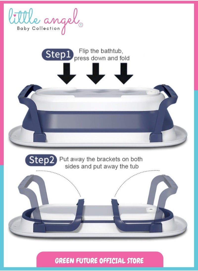 Baby Bath Tub - Foldable, Lightweight, Portable, and Easy to Store, Space-Saving Design, Durable & Ideal for Newborns & Toddlers, Blue