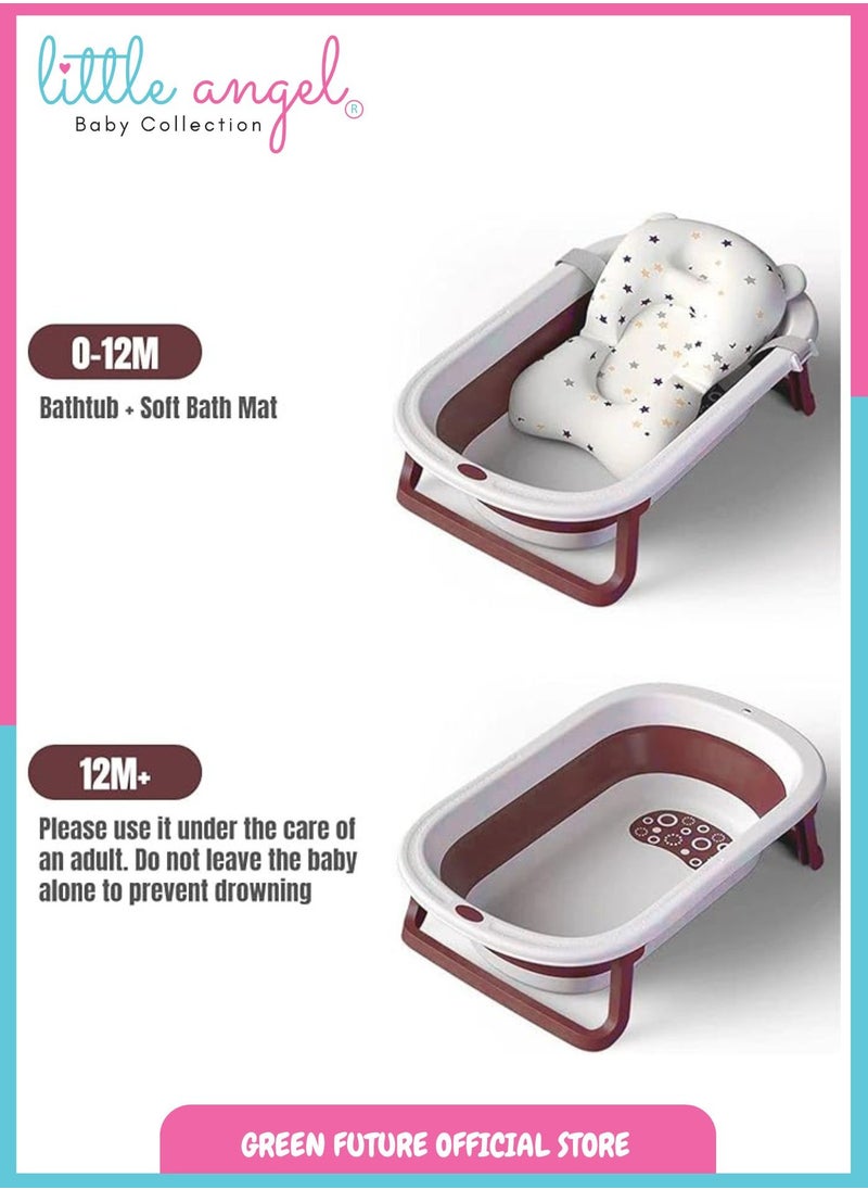 Baby Bath Tub - Foldable, Lightweight, Portable, and Easy to Store, Space-Saving Design, Durable & Ideal for Newborns & Toddlers, Maroon