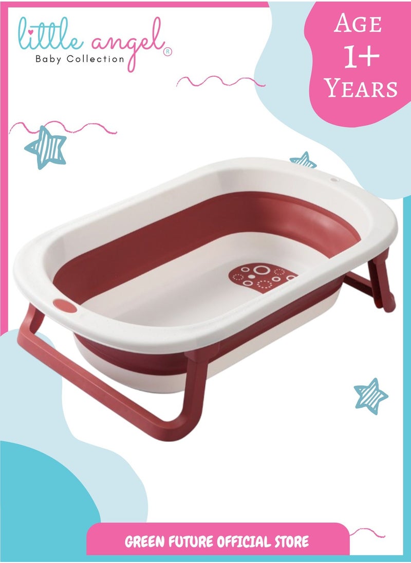 Baby Bath Tub - Foldable, Lightweight, Portable, and Easy to Store, Space-Saving Design, Durable & Ideal for Newborns & Toddlers, Maroon