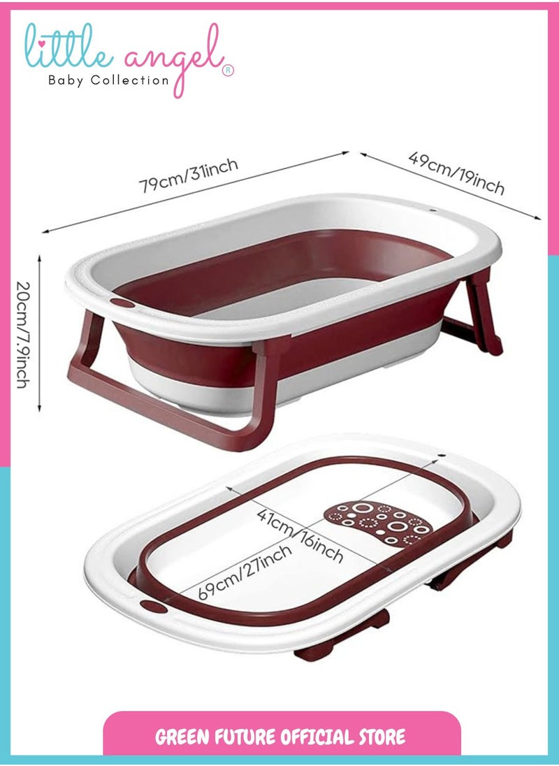 Baby Bath Tub - Foldable, Lightweight, Portable, and Easy to Store, Space-Saving Design, Durable & Ideal for Newborns & Toddlers, Maroon