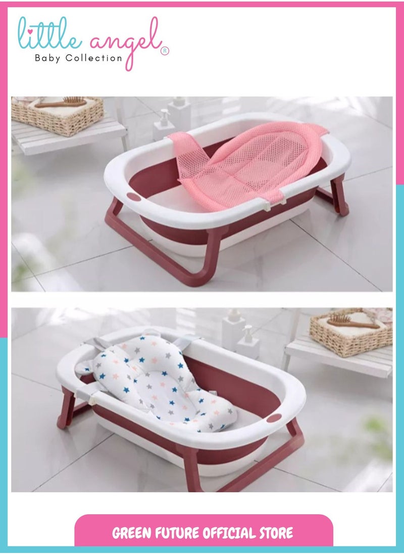 Baby Bath Tub - Foldable, Lightweight, Portable, and Easy to Store, Space-Saving Design, Durable & Ideal for Newborns & Toddlers, Maroon