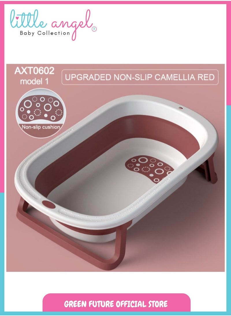 Baby Bath Tub - Foldable, Lightweight, Portable, and Easy to Store, Space-Saving Design, Durable & Ideal for Newborns & Toddlers, Maroon