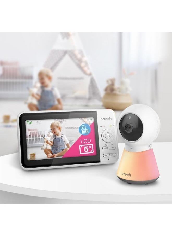 Smart Wi Fi 1080P Video Baby Monitor System With 5 In. Display Night Light And Remote Access - White