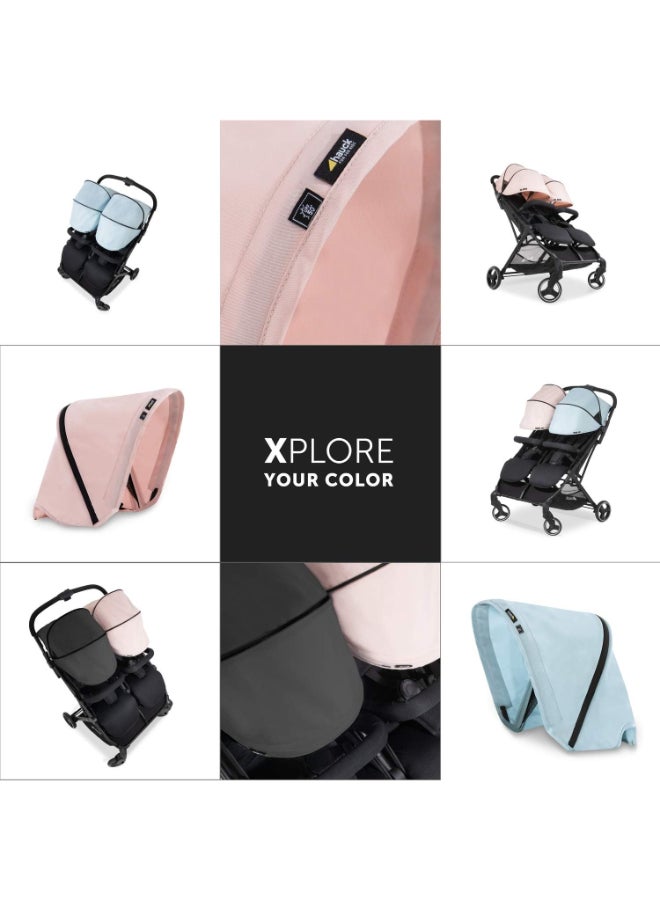 Sun Canopy For Double Pushchair Swift X Duo, Upf 50 +, 3 Zones With Ventilation Outlets, Individual Summer Look, Easy To Install - Rose