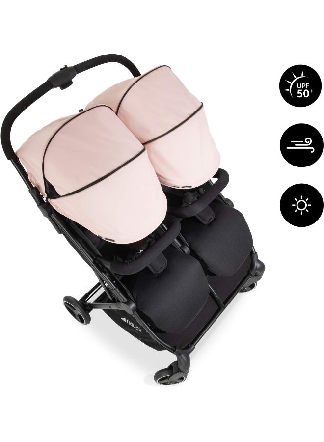 Sun Canopy For Double Pushchair Swift X Duo, Upf 50 +, 3 Zones With Ventilation Outlets, Individual Summer Look, Easy To Install - Rose