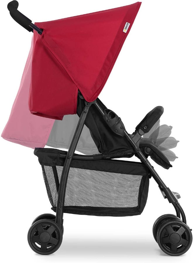 Sport Pushchair, Red Super Lightweight Travel Stroller (Only 5.9Kg), Compact And Foldable, Lay Flat, With Raincover