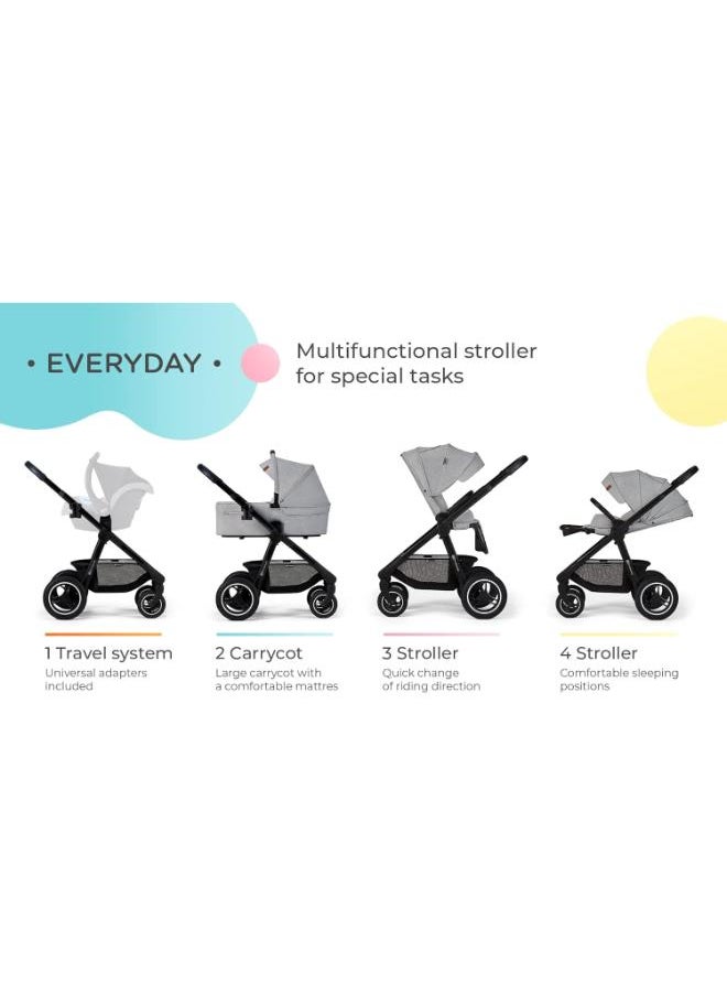 Multifunctional Pushchair 2In1 Everyday, Baby Pram, With Xl Carrycot, For All Terrain, Waterproof Upf50+ Material, Foldable, Easy To Transport, Practical Accessoires, Up To 22Kg - Dark Grey