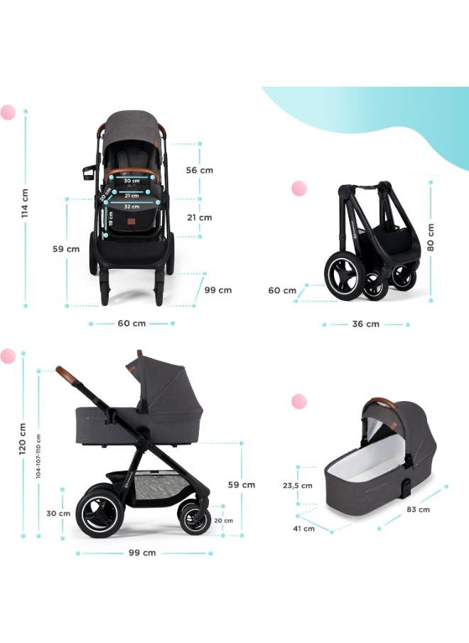Multifunctional Pushchair 2In1 Everyday, Baby Pram, With Xl Carrycot, For All Terrain, Waterproof Upf50+ Material, Foldable, Easy To Transport, Practical Accessoires, Up To 22Kg - Dark Grey