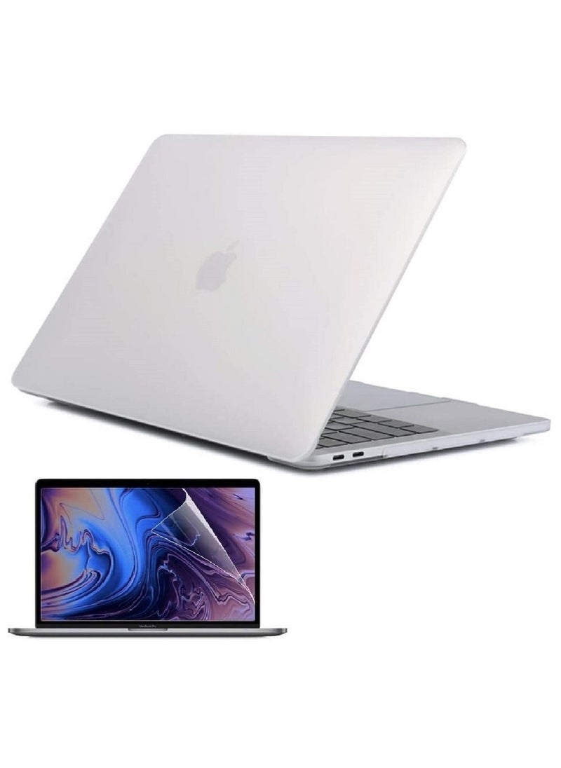 Plastic Hard Shell Case Cover with Screen Protector Compatible for MacBook New Air 13-Inch with Retina Display & Touch ID Model:- M1 A2337/A2179/A1932 Release in 2021/2020/2019/2018, White