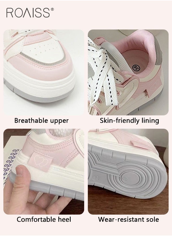Stitched Contrasting Color Sneakers For Women'S Daily Commuting Versatile Thick-Soled Round Toe Adjustable Drawstring Buckle Flats