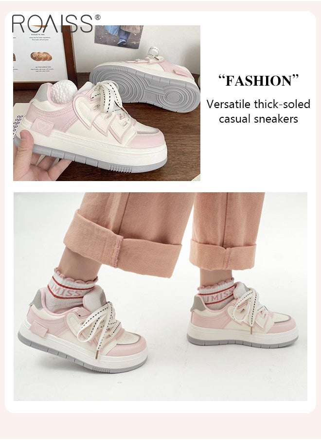 Stitched Contrasting Color Sneakers For Women'S Daily Commuting Versatile Thick-Soled Round Toe Adjustable Drawstring Buckle Flats