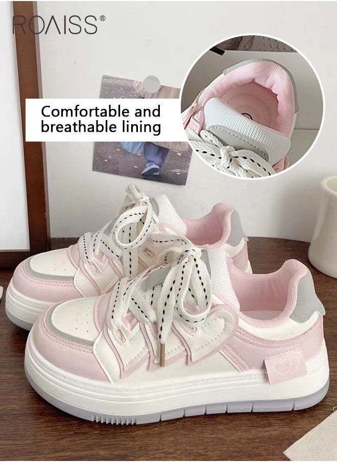 Stitched Contrasting Color Sneakers For Women'S Daily Commuting Versatile Thick-Soled Round Toe Adjustable Drawstring Buckle Flats