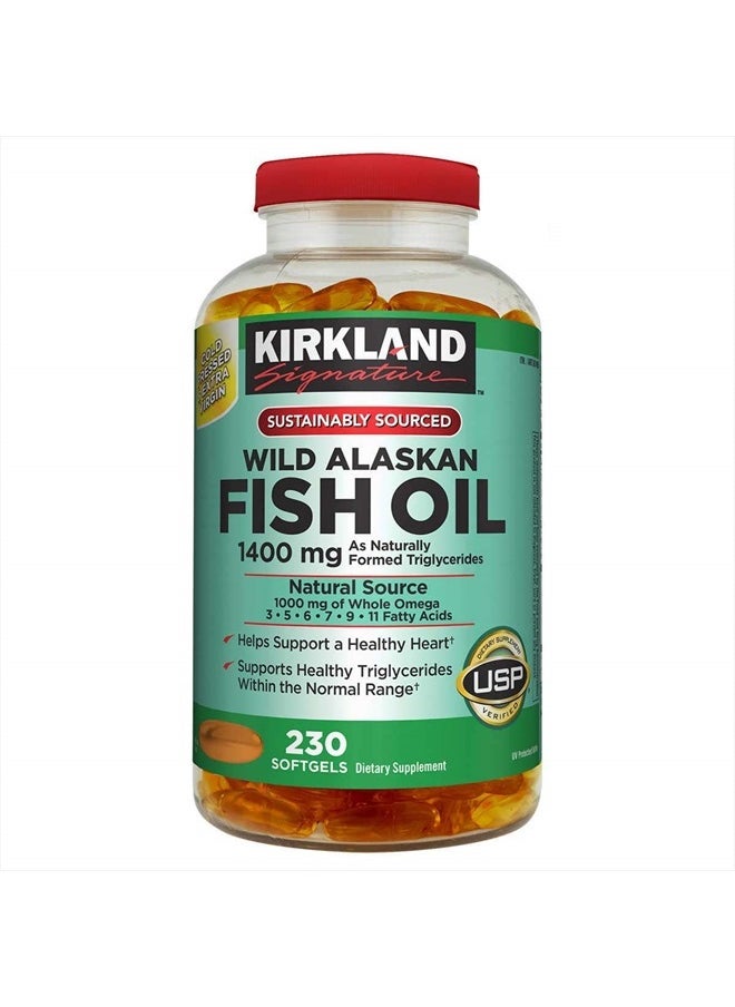 Kirkland Signature Kirkland Signature Wild Alaskan Fish Oil 1400 mg Dietary Supplement (Netcount 230 Soft Gels),, 230Count ()