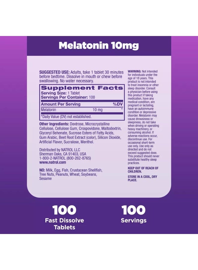 Sleep Melatonin 10mg, Fast Dissolve 100 Tablets Packaging May Vary