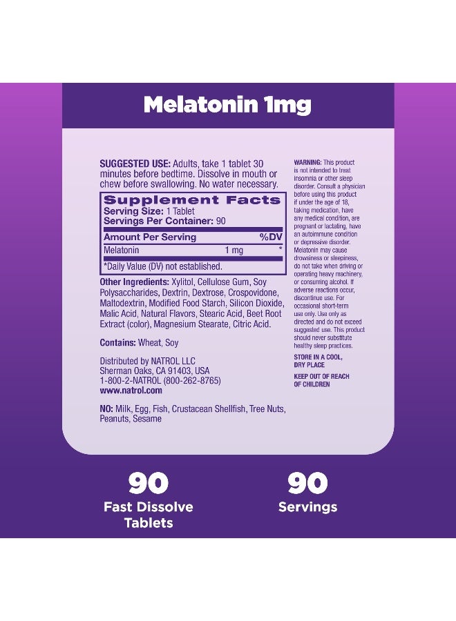 Sleep Melatonin, Fast Dissolve, 1mg, 90 Tablets Packaging May vary
