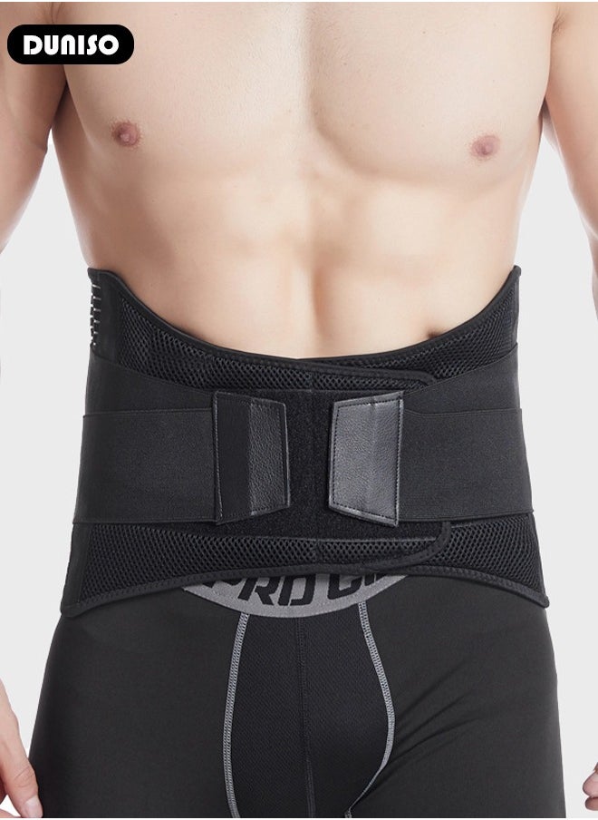 Sports Back Brace for Men and Women - Breathable Waist Lumbar Lower Back Support Belt for Sciatica, Herniated Disc, Scoliosis Back Pain Relief, Heavy lifting, with Dual Adjustable Straps