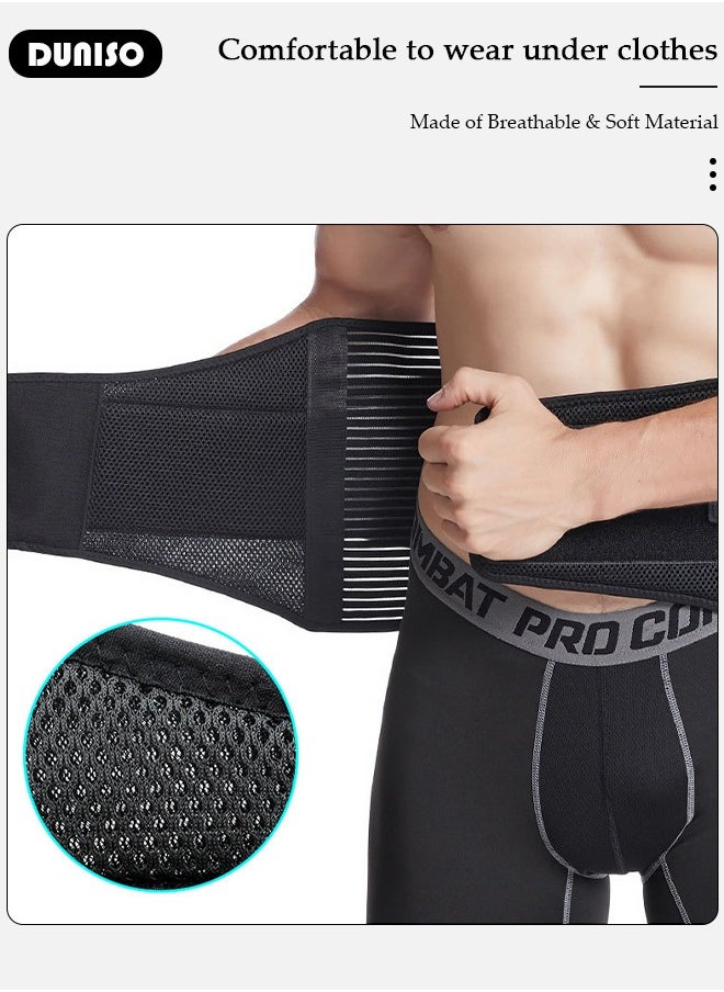 Sports Back Brace for Men and Women - Breathable Waist Lumbar Lower Back Support Belt for Sciatica, Herniated Disc, Scoliosis Back Pain Relief, Heavy lifting, with Dual Adjustable Straps