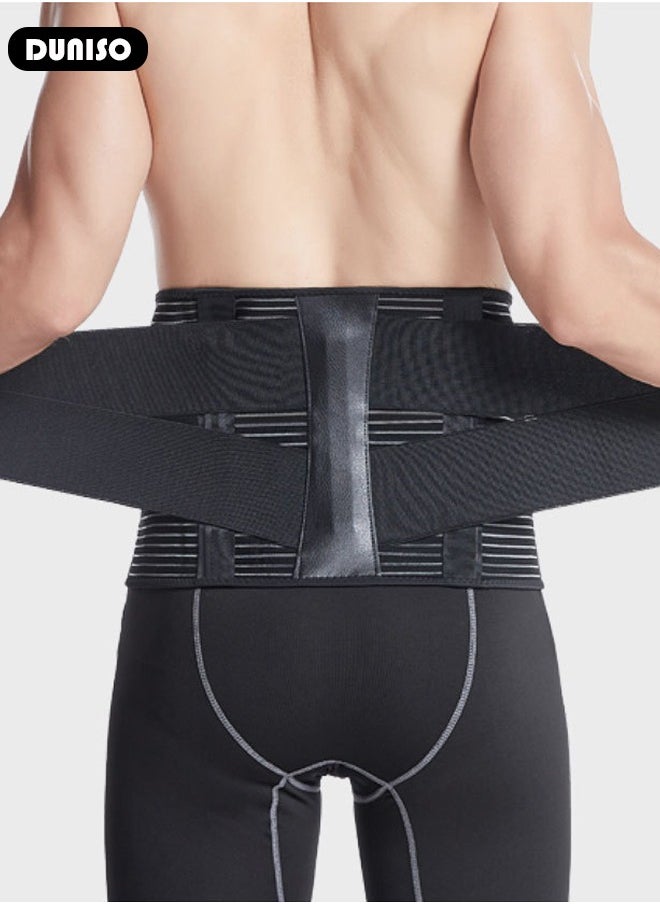 Sports Back Brace for Men and Women - Breathable Waist Lumbar Lower Back Support Belt for Sciatica, Herniated Disc, Scoliosis Back Pain Relief, Heavy lifting, with Dual Adjustable Straps