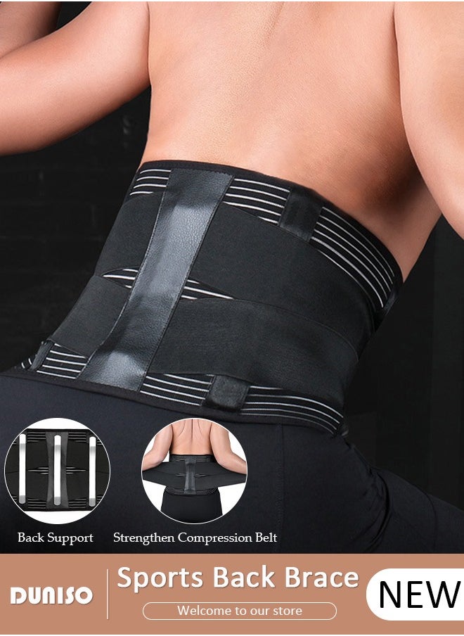 Sports Back Brace for Men and Women - Breathable Waist Lumbar Lower Back Support Belt for Sciatica, Herniated Disc, Scoliosis Back Pain Relief, Heavy lifting, with Dual Adjustable Straps