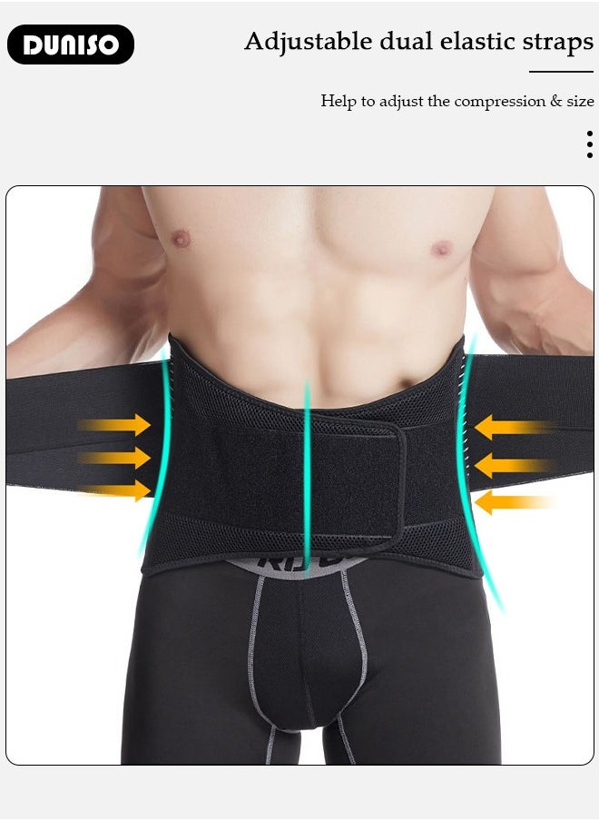 Sports Back Brace for Men and Women - Breathable Waist Lumbar Lower Back Support Belt for Sciatica, Herniated Disc, Scoliosis Back Pain Relief, Heavy lifting, with Dual Adjustable Straps
