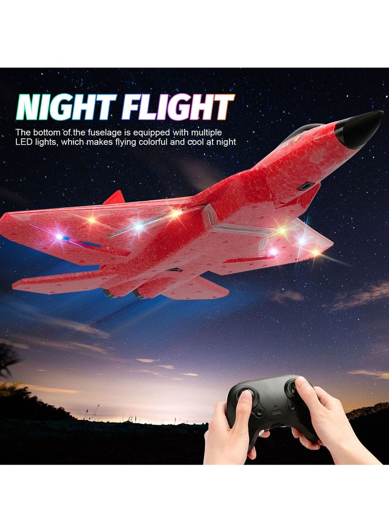 Remote Control Plane RTF F22 Raptor 2.4Ghz 6 Axis Gyro RC Airplane With Light Strip Jet Fighter Toy for Kids Red