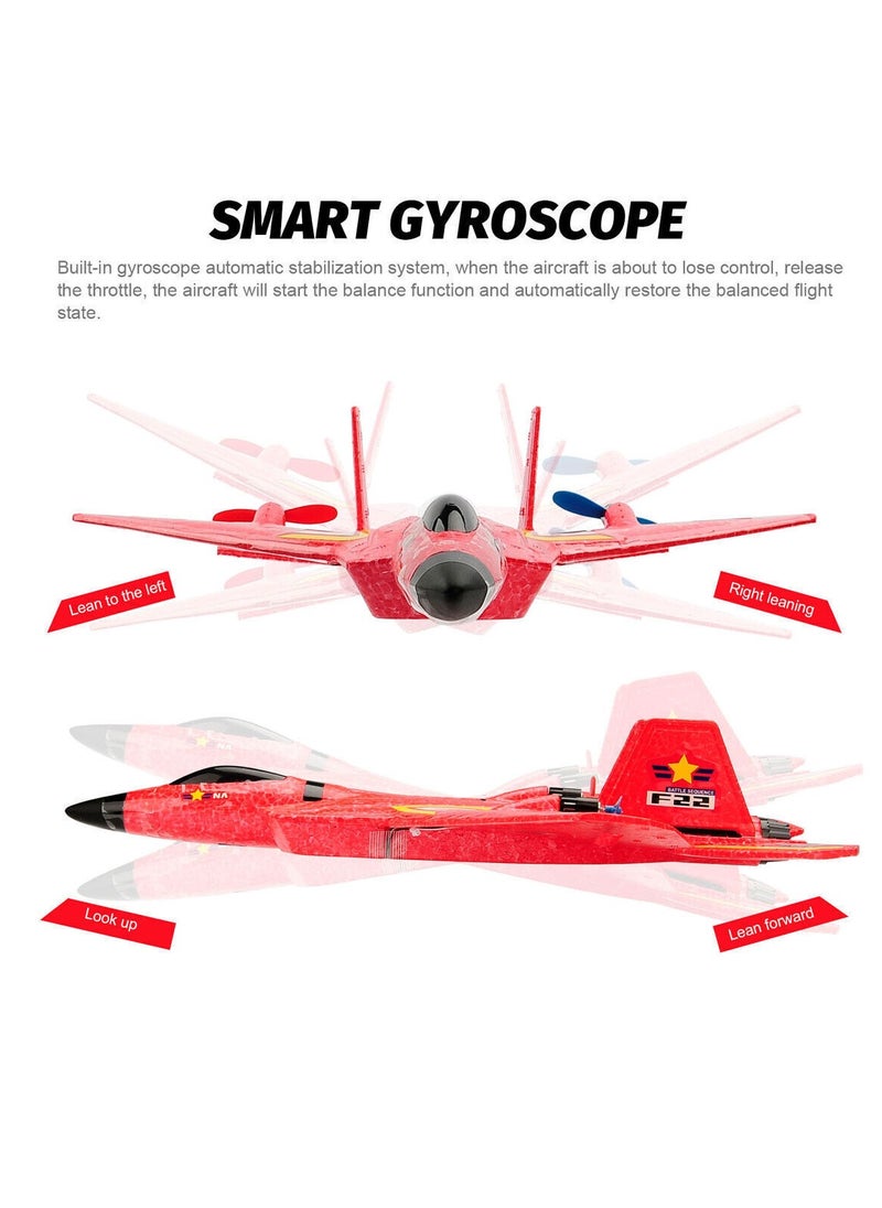 Remote Control Plane RTF F22 Raptor 2.4Ghz 6 Axis Gyro RC Airplane With Light Strip Jet Fighter Toy for Kids Red