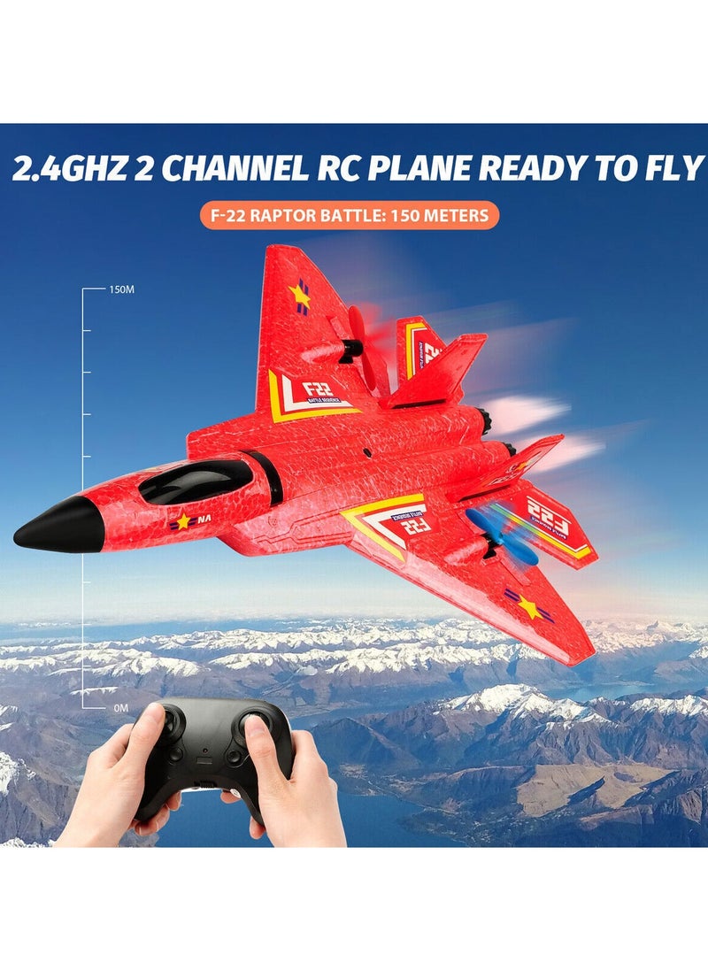 Remote Control Plane RTF F22 Raptor 2.4Ghz 6 Axis Gyro RC Airplane With Light Strip Jet Fighter Toy for Kids Red