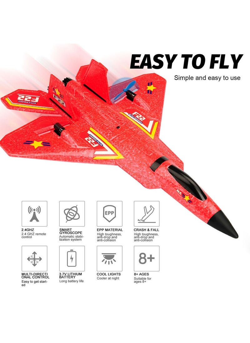 Remote Control Plane RTF F22 Raptor 2.4Ghz 6 Axis Gyro RC Airplane With Light Strip Jet Fighter Toy for Kids Red