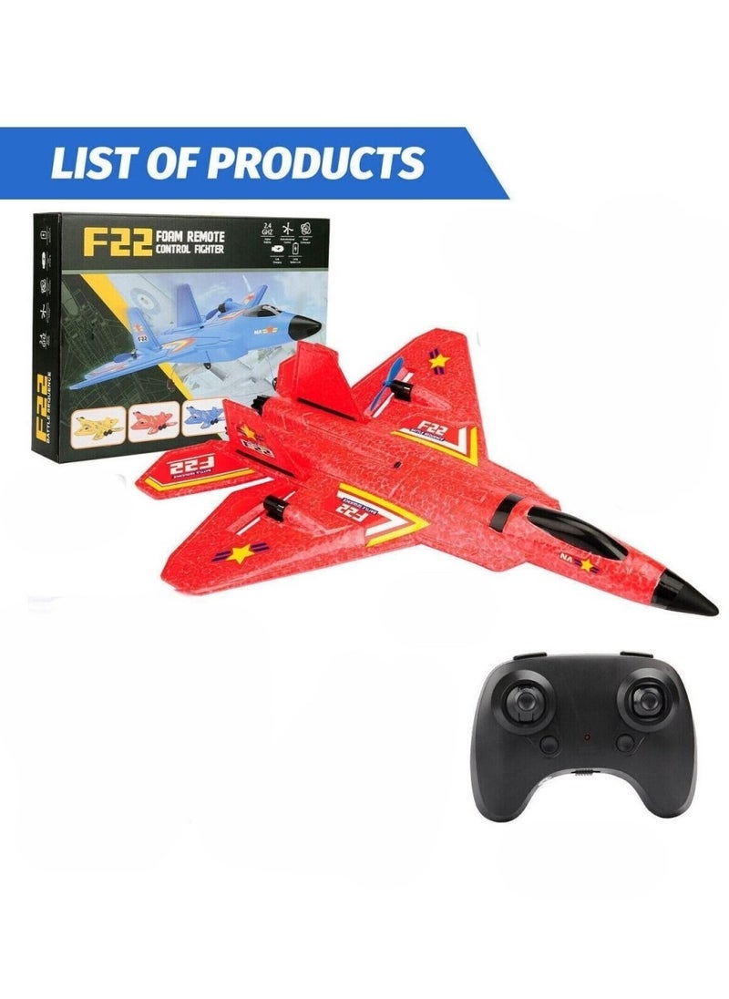 Remote Control Plane RTF F22 Raptor 2.4Ghz 6 Axis Gyro RC Airplane With Light Strip Jet Fighter Toy for Kids Red