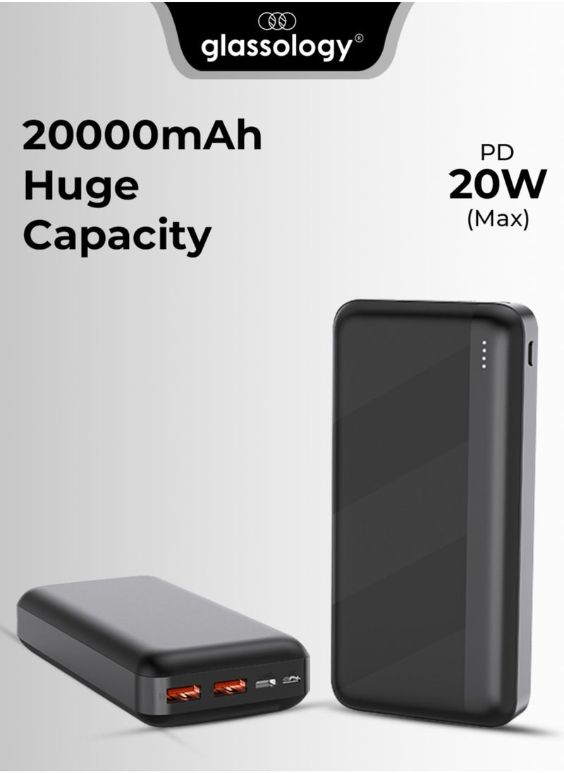 20000mAh 22.5W Fast Charging Portable Power Bank  with USB C and dual A ports for Charging iPhone, Android, AirPods, iPad & More in Elegant Black