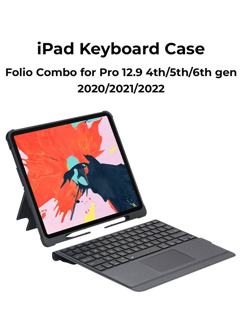 iPad Keyboard Folio Combo for iPad Pro 12.9 3rd 4th 5th gen 2018/2020/2021 with Detachable Keyboard Trackpad and Smart Connector English & Arabic with Screen Protector in Elegant Black