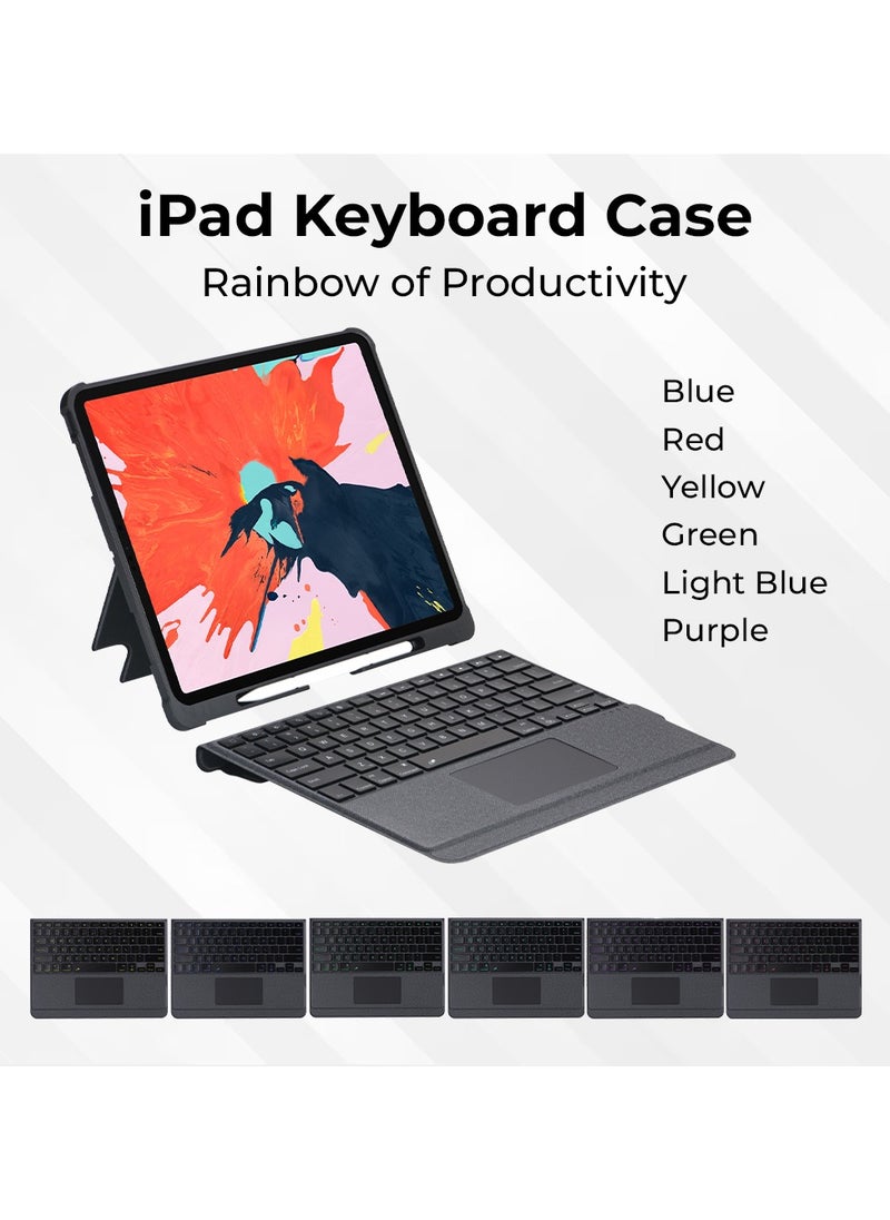 iPad Keyboard Folio Combo for iPad Pro 12.9 3rd 4th 5th gen 2018/2020/2021 with Detachable Keyboard Trackpad and Smart Connector English & Arabic with Screen Protector in Elegant Black