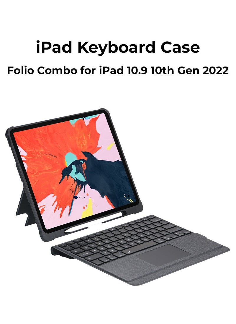 iPad Keyboard Folio Combo for iPad 10.9 10th Gen 2022 with Detachable Keyboard Trackpad and Smart Connector English & Arabic with Screen Protector in Elegant Black