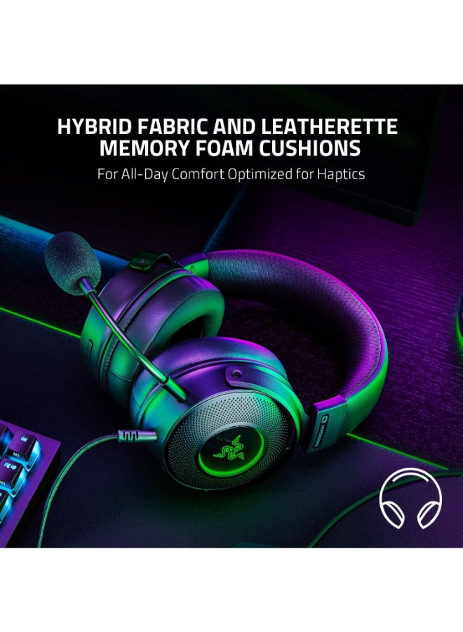 Razer Kraken V3 HyperSense, Wired USB Gaming Headset: Haptic Technology, THX Spatial Audio, Detachable HyperClear Cardioid, Passive noise cancellation, For PC, PlayStation, Nintendo Switch - Black