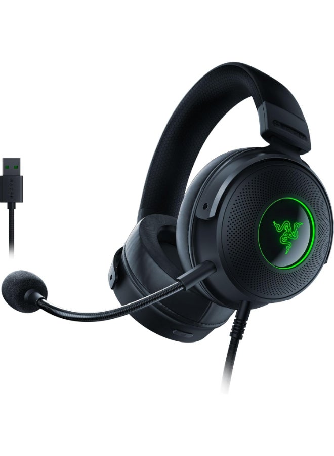 Razer Kraken V3 HyperSense, Wired USB Gaming Headset: Haptic Technology, THX Spatial Audio, Detachable HyperClear Cardioid, Passive noise cancellation, For PC, PlayStation, Nintendo Switch - Black